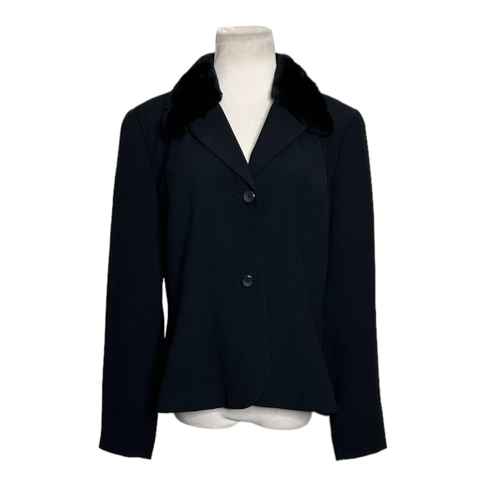 Joan Leslie vintage black faux fur trim two button blazer size 12